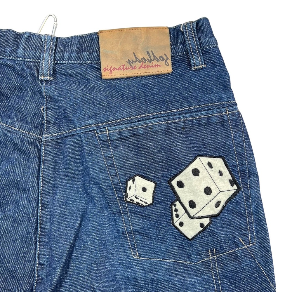 Vintage Y2K Godbody Jeansn 34x31 Blue Dice Embroidery Wide Leg Carpenter Denim